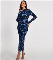 Women's Blue Tie Dye Print Ruched Midi Dress Quiz New Look