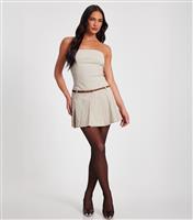 Women's Stone Pleated Bandeau Dress Quiz New Look