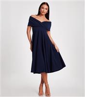 Women's Navy Bardot Midi Skater Dress Quiz New Look