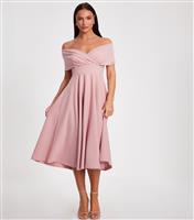 Women's Pink Bardot Midi Skater Dress Quiz New Look