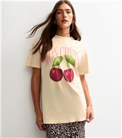Women's Cream Mon Cheri Print Oversized T-Shirt New Look