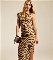 Women's Brown Leopard Print One Shoulder Midi Dress New Look
