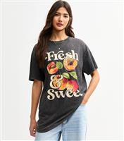 Women's Dark Grey Peaches Oversized Acid Wash T-Shirt New Look