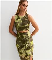 Women's Green Blur Print Cut Out Mesh Midi Dress New Look