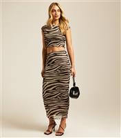 Women's Brown Zebra Print Mesh Midi Skirt New Look