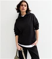 Women's Black Jersey Long Sleeve Hoodie New Look