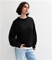 Women's Black Balloon Sleeve Crew Neck Sweatshirt New Look