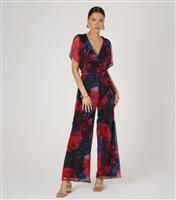 Women's Red Floral Print Mesh Wrap Jumpsuit WKNDGIRL New Look