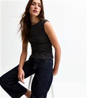 Women's Black Jersey Cap Sleeve Ruched Tank Top New Look