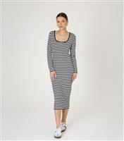 Women's Black Striped Ribbed Square Neck Midi Dress WKNDGIRL New Look