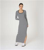 Women's Black Striped Ribbed Square Neck Maxi Dress WKNDGIRL New Look