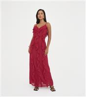Women's Red Ruffle Trim Chiffon Maxi Dress WKNDGIRL New Look