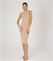 Women's Light Brown Ribbed Racer Neck Midi Dress WKNDGIRL New Look