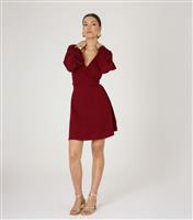 Women's Burgundy Wrap Front V Neck Mini Dress WKNDGIRL New Look