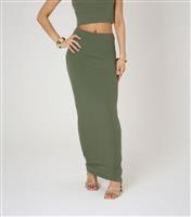 Women's Green Rib Lettuce Hem Maxi Skirt WKNDGIRL New Look