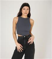 Women's Grey Ribbed Dip Hem Crop Top WKNDGIRL New Look
