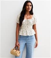 Women's White Ditsy Print Textured Milkmaid Top New Look