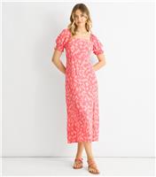 Women's Pink Animal Print Square Neck Midi Dress Gini London New Look