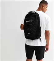 Men's Black Logo Print Toggle Cord Backpack Jack & Jones New Look