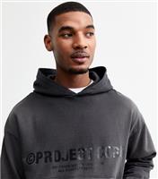 Men's Washed Black Printed Hoodie Jack & Jones New Look