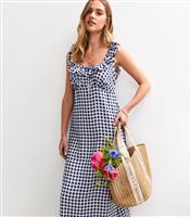 Women's Blue Check Print Sweetheart Tie Back Midi Dress New Look