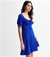 Women's Bright Blue Crinkle Texture Milkmaid Mini Dress New Look