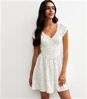 Women's White Polka Dot Frilly Trim Micro Mini Dress New Look