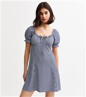 Women's Navy Checked Milkmaid Mini Dress New Look