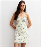 Women's White Floral Print Ruffle Trim Mini Dress New Look