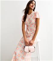 Women's Pink Check Print Chiffon Midi Dress New Look