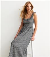 Women's Black Check Print Strappy Corset Midi Dress New Look