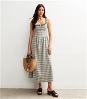 Women's Green Check Print Strappy Corset Midi Dress New Look