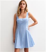 Women's Blue Striped Poplin A-Line Mini Dress New Look