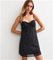 Women's Black Polka Dot Strappy Chiffon Mini Dress New Look