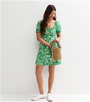 Women's Green Floral Print Mini Dress New Look