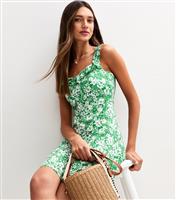 Women's Green Floral Print Tie Front Mini Dress New Look
