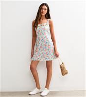 Women's Yellow Jersey Floral Print Tie Front Mini Dress New Look