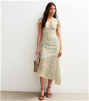 Women's Multicoloured Floral Print V-Neck Midi Dress New Look