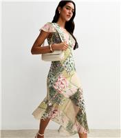 Women's Multicoloured Patchwork Print V-Neck Midi Dress New Look