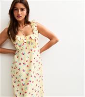 Women's Yellow Ditsy Print Sweetheart Neck Tie Back Midi Dress New Look