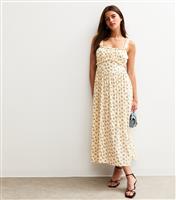 Women's Cream Daisy Print Frilly Trim Midi Dress New Look