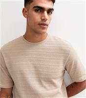 Men's Tan Knitted Short Sleeve T-Shirt Only and Sons New Look