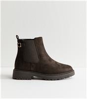 Women's Wide Fit Brown Faux Suede Chunky Chelsea Boots Vegan New Look