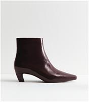 Women's Burgundy Patent Point Toe Ankle Boots Vegan New Look