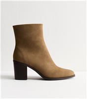 Women's Camel Faux Suede Almond Toe Ankle Boots Vegan New Look
