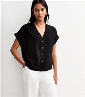 Women's Black Button Through Short Sleeve Top New Look
