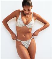 Women's White Ditsy Print Tanga Bikini Bottoms New Look