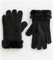 Black Faux Shearling Gloves New Look