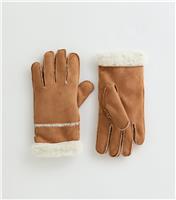 Camel Faux Shearling Gloves New Look