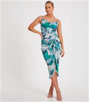 Women's Light Green Satin Blurred Print Midi Dress Quiz New Look